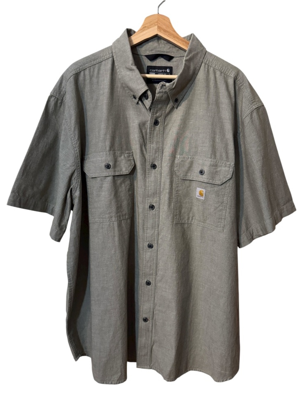 Carhartt Grey Olive Loose Fit Short Sleeve Button-Down Shirt Size 2XL